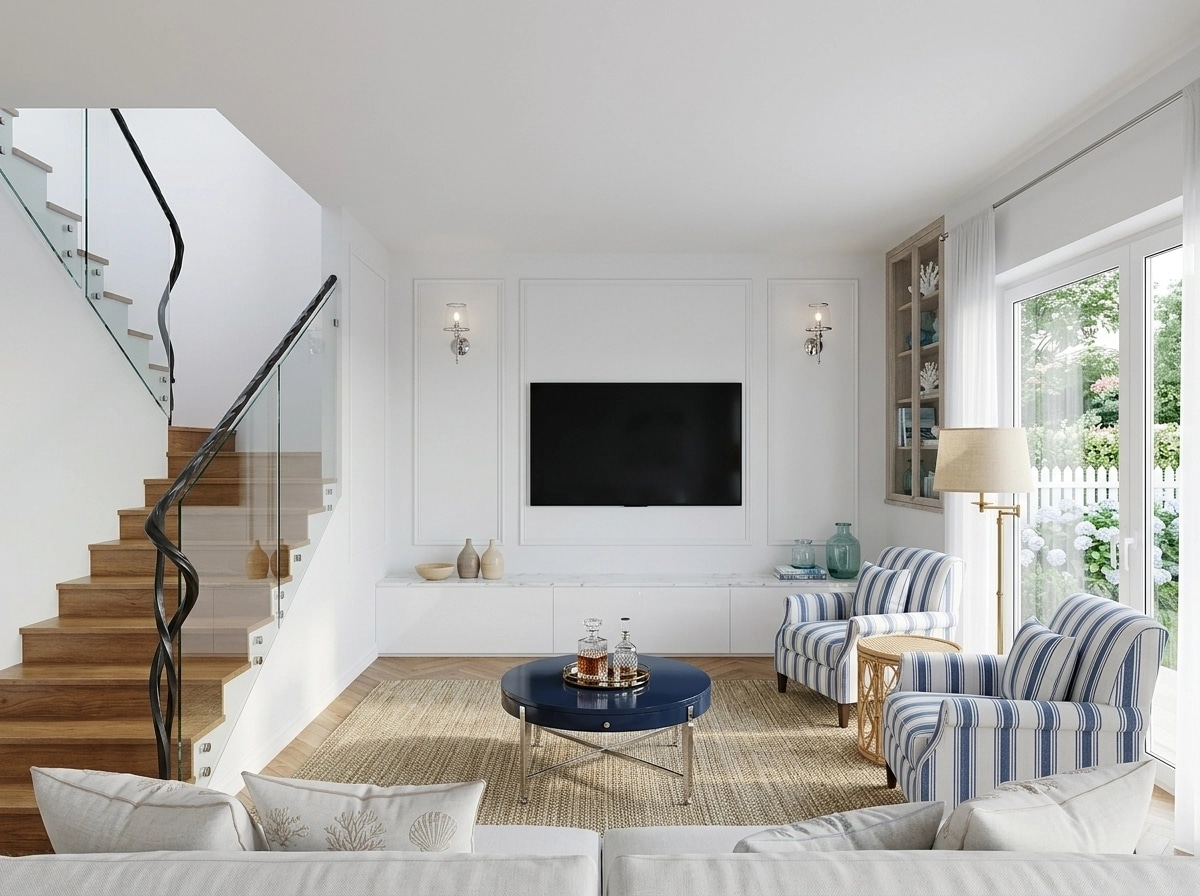 Interior design in Coastal / Hamptons style — Living Room by GenRoom AI