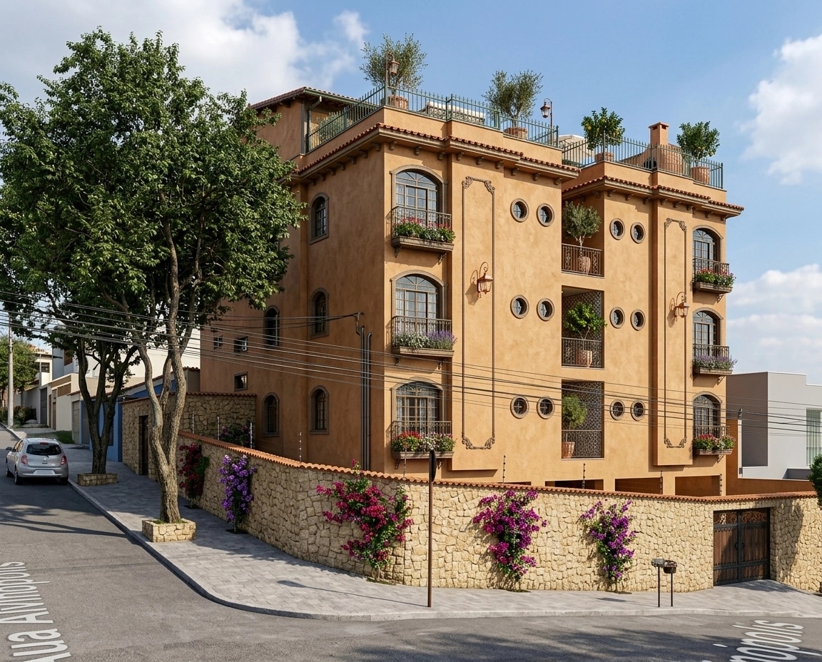 Facade design in Mediterranean Facade style — photo by GenRoom AI