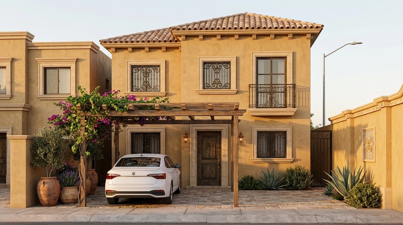 Mediterranean Facade หน้าอาคาร design — facade photo by GenRoom AI