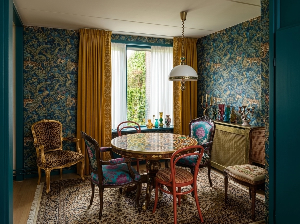Interior design in Maximalist style — dining_room by GenRoom AI