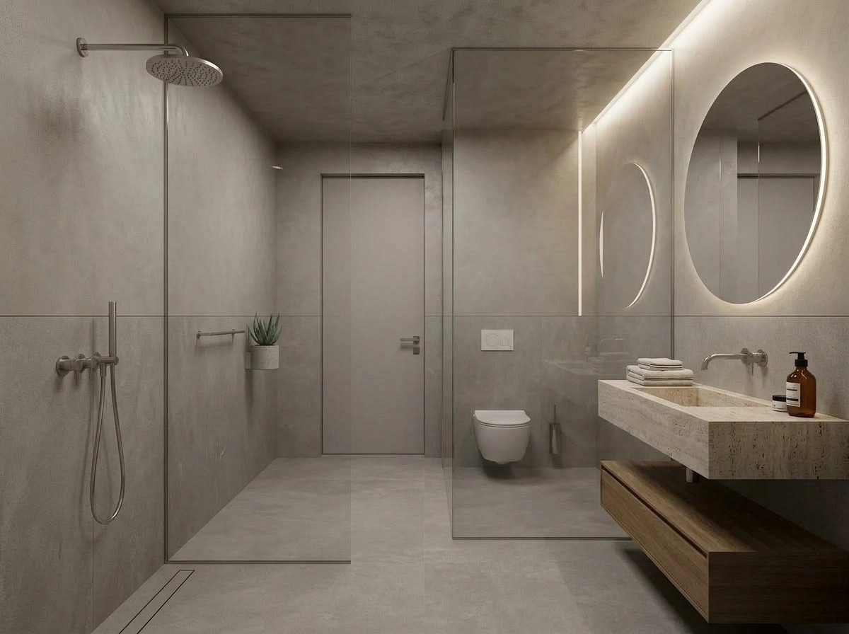 Bathroom interior in Minimalism style — photo by GenRoom AI