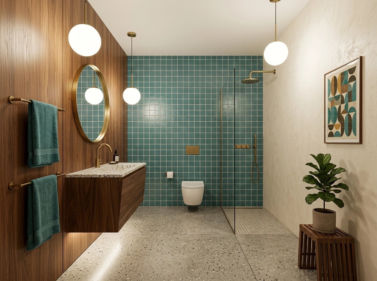 Mid-Century Modern Bathroom design — interior photo by GenRoom AI
