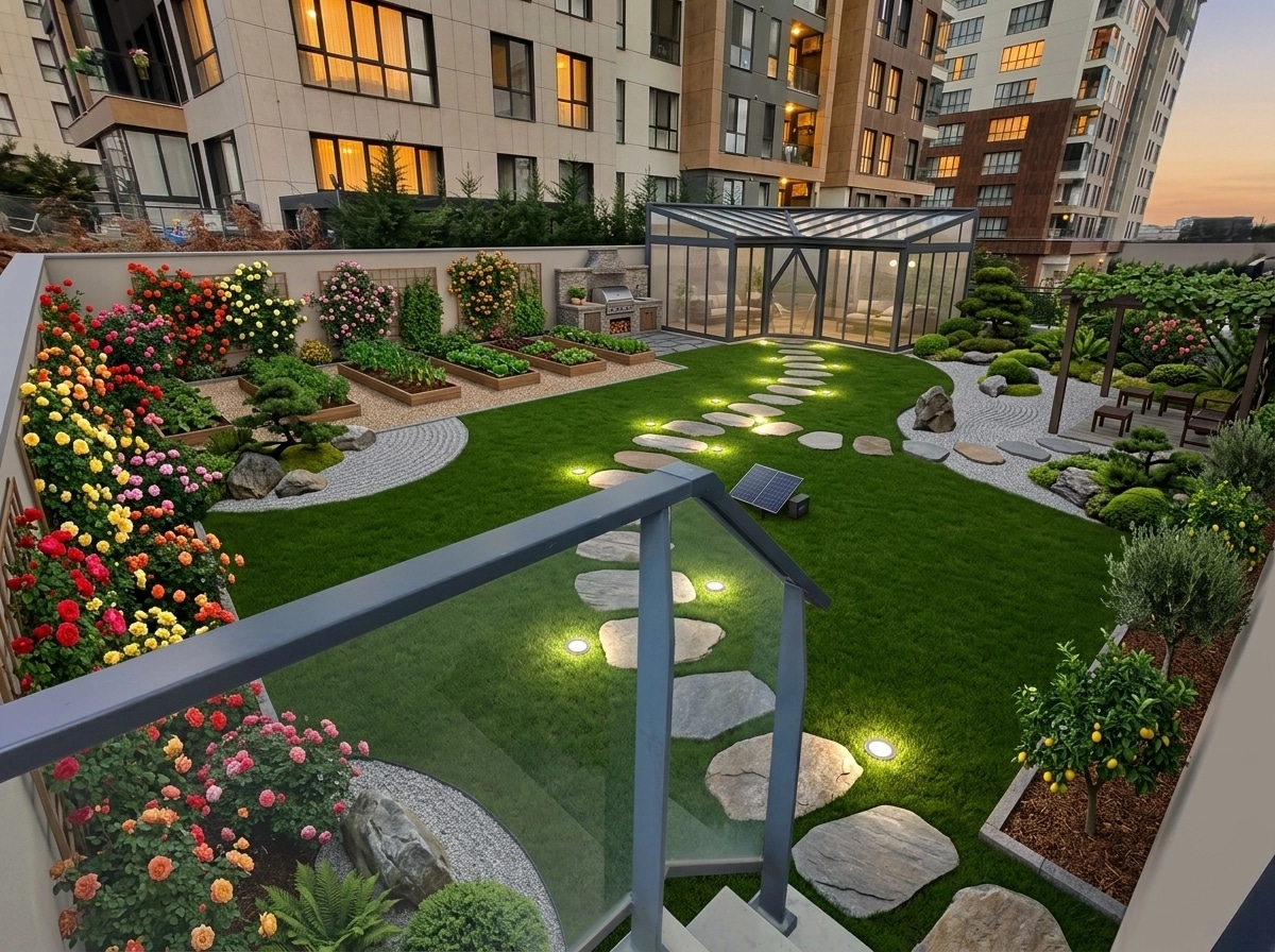Návrh krajiny ve stylu Japanese Garden styl — Dvůr od GenRoom AI