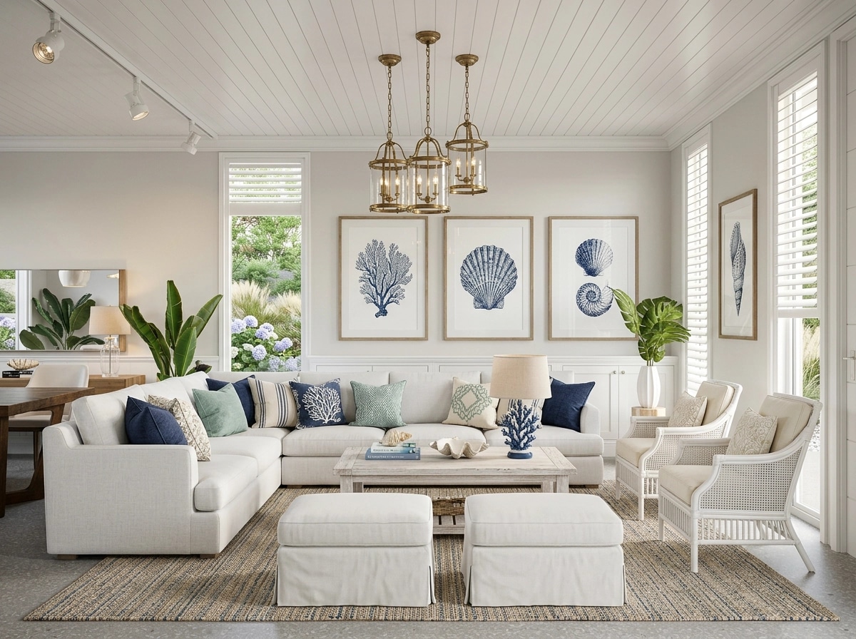 Interior design in Coastal / Hamptons style — Living Room by GenRoom AI