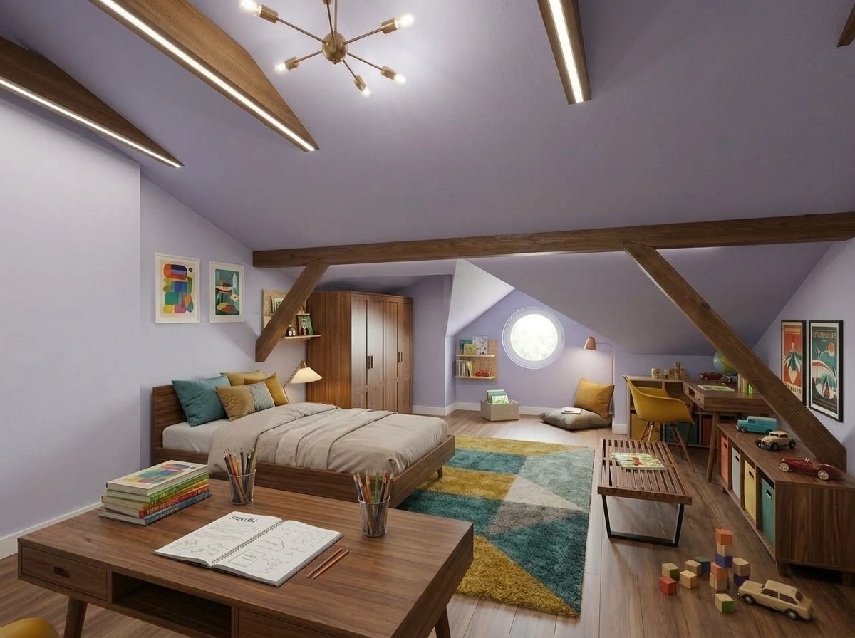 Mid-Century Modern Kids Room design — interior photo by GenRoom AI