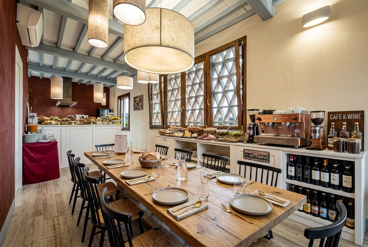 Interior design in Modern Farmhouse style — cafe by GenRoom AI