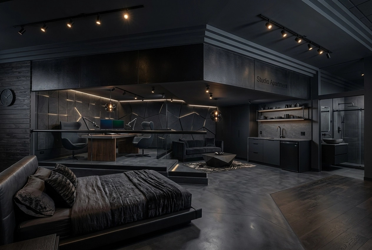 Interior design in Blacktec style — studio by GenRoom AI