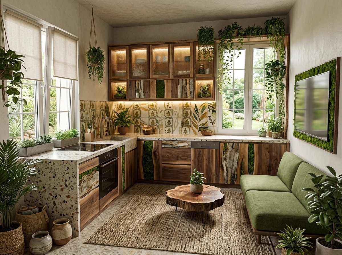Kitchen interior in Biophilic style — photo by GenRoom AI