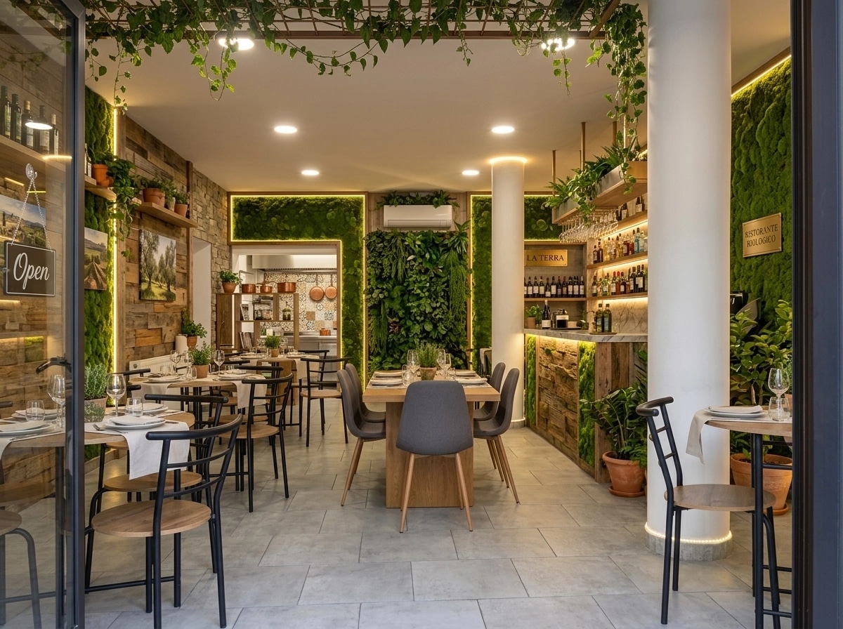 Interior design in Biophilic style — restaurant by GenRoom AI