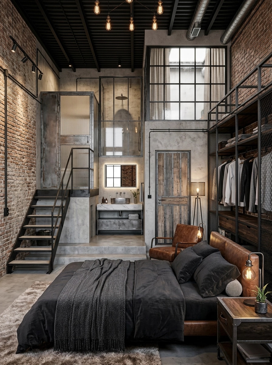 Interior design in Loft / Industrial style — Bedroom by GenRoom AI
