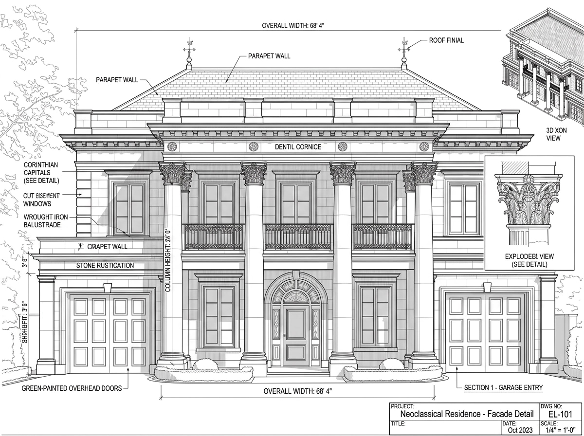 Neoclassic Facade Facade design — facade photo by GenRoom AI