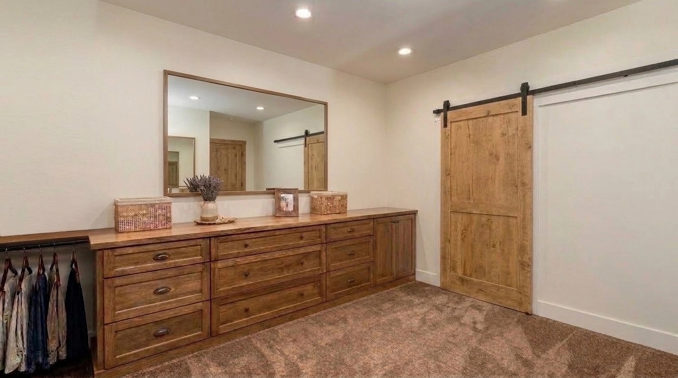 Interior design in Modern Farmhouse style — wardrobe by GenRoom AI