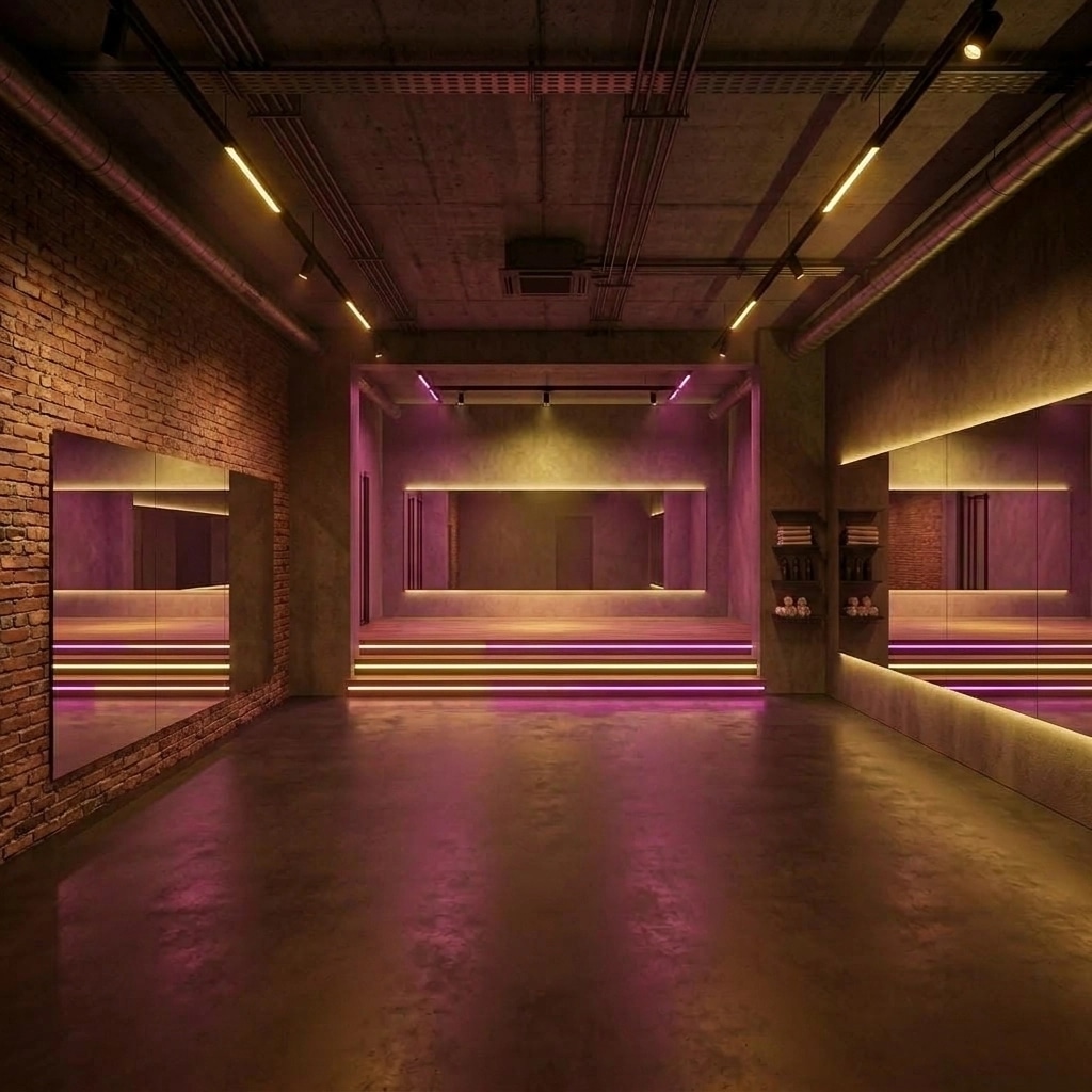 Design d'interni in stile Blacktec — fitness di GenRoom AI
