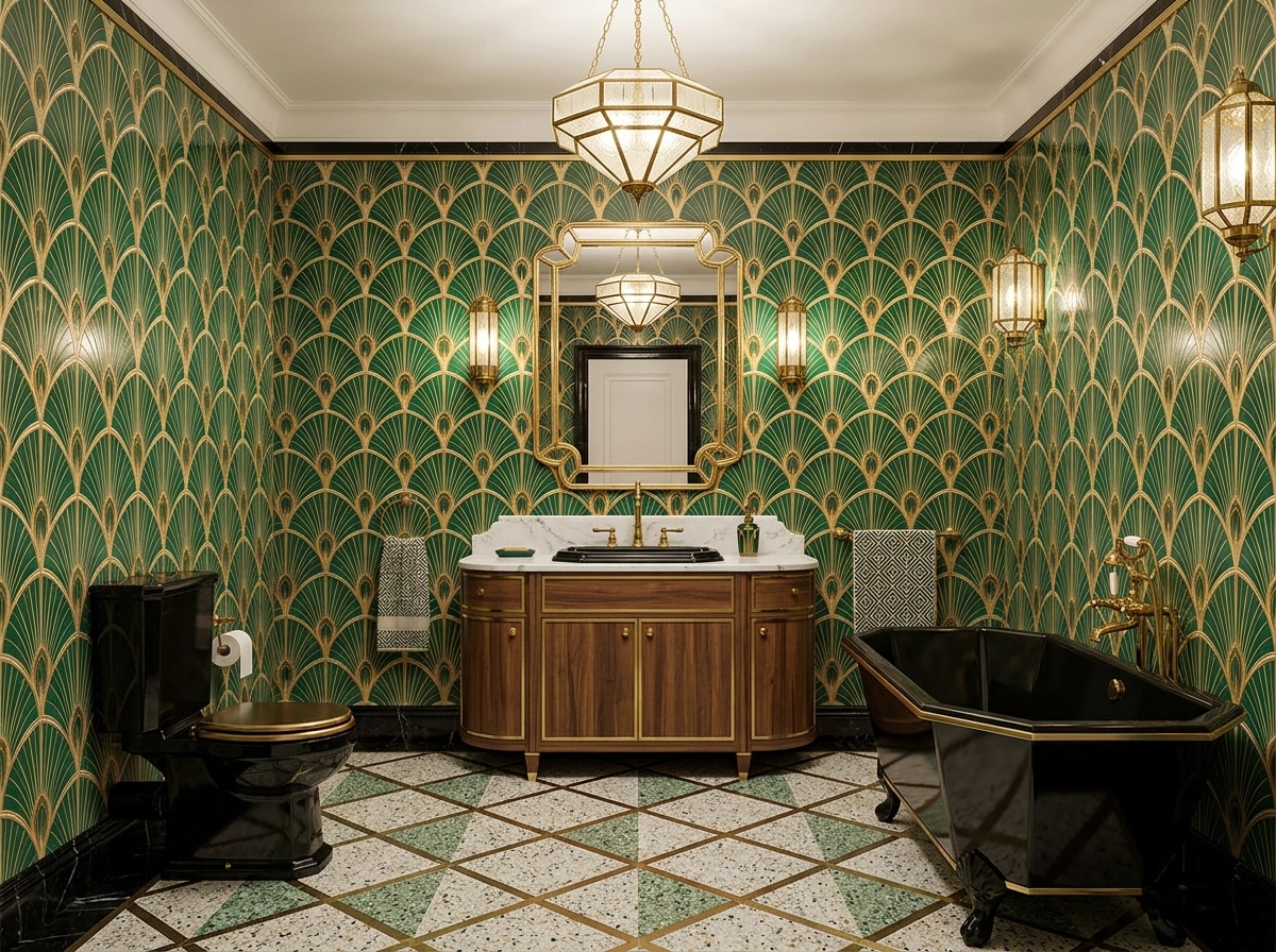 Bathroom interior in Art Deco style — photo by GenRoom AI