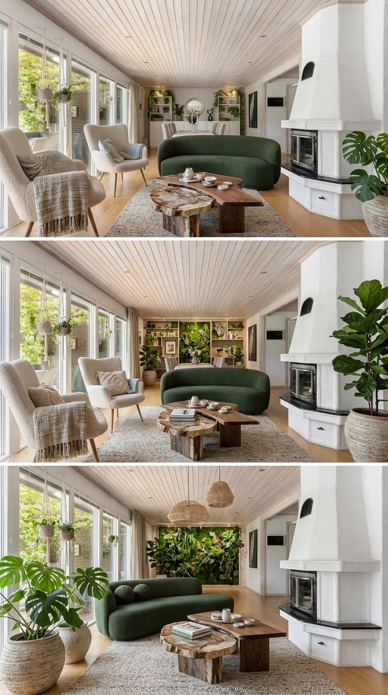 İç mekân tasarımı Biophilic stili — Oturma Odası GenRoom AI