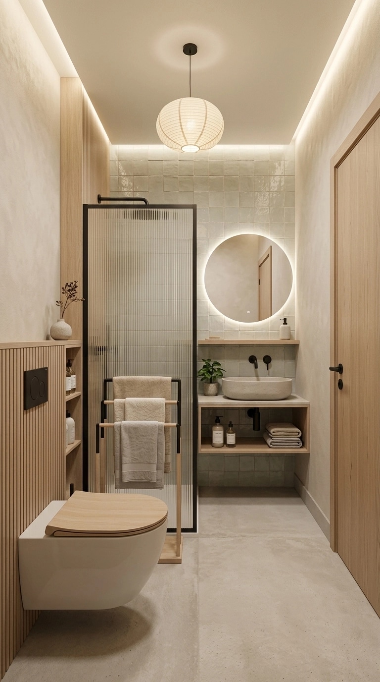 Bathroom interior in Japandi style — photo by GenRoom AI