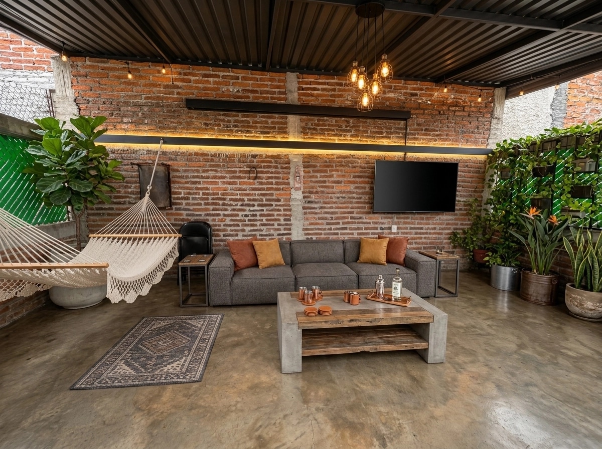 Interior design in Loft / Industrial style — terrace by GenRoom AI