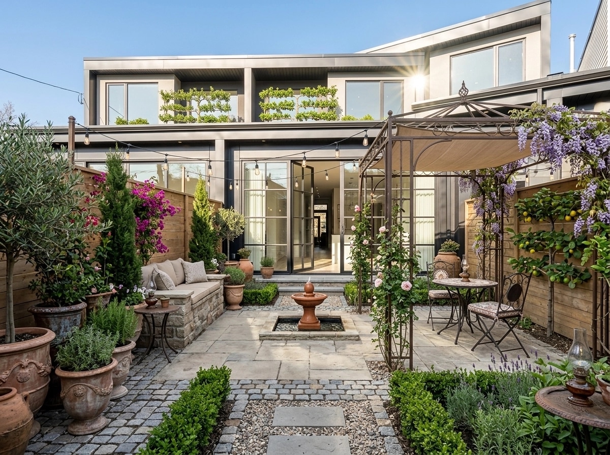 Yard design in Italian Courtyard style — photo by GenRoom AI