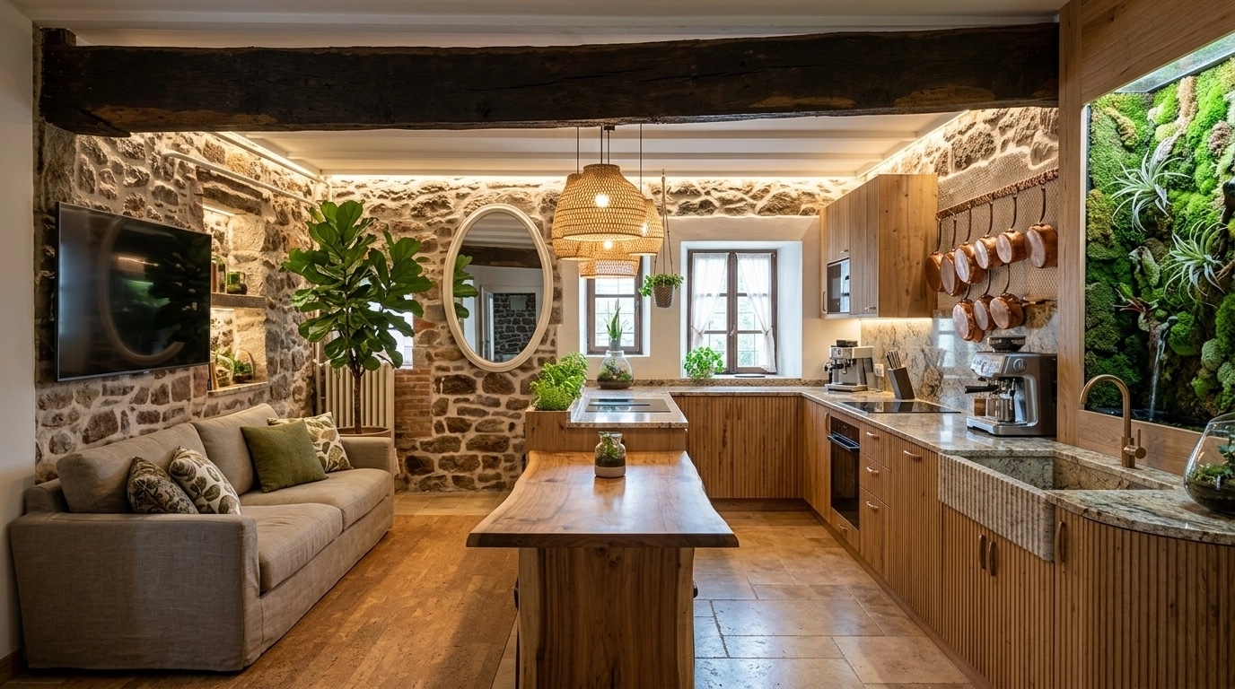 Kitchen interior in Biophilic style — photo by GenRoom AI