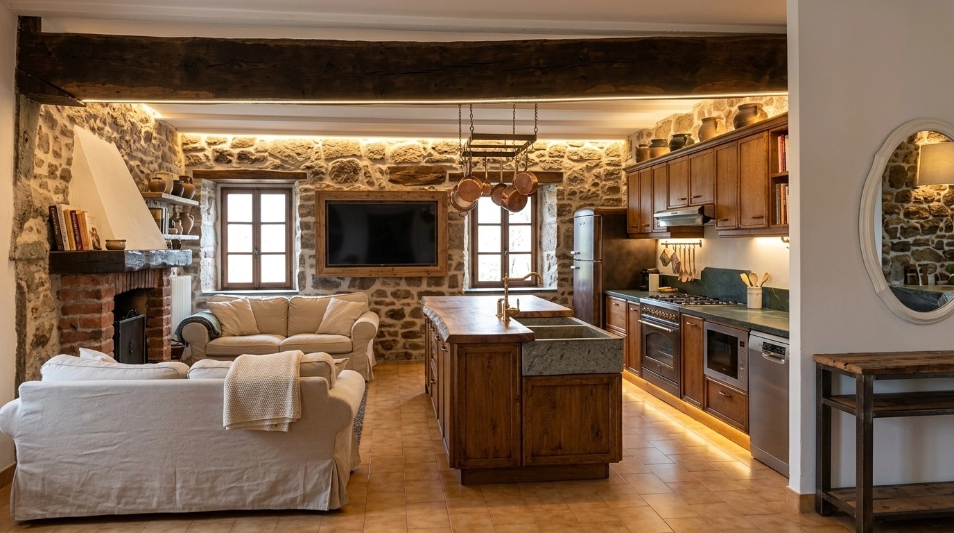 Kitchen interior in Rustic style — photo by GenRoom AI