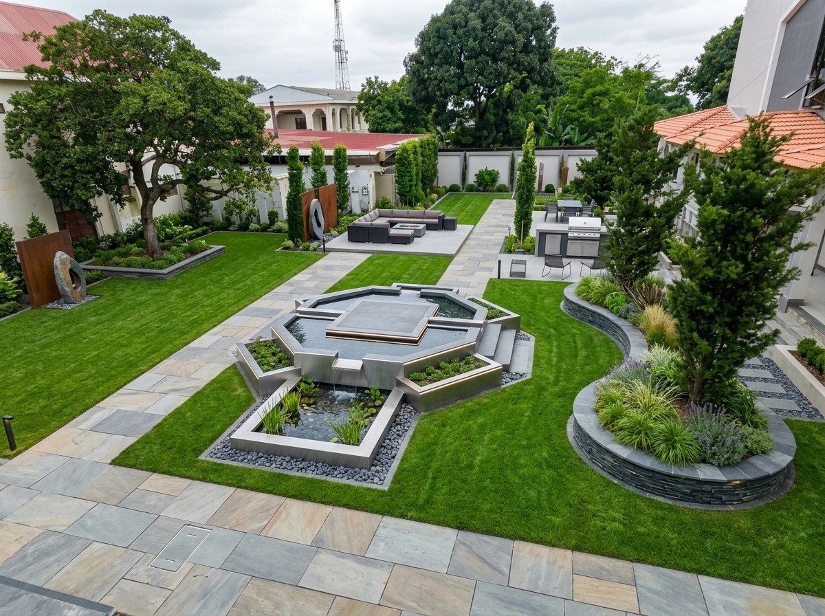 Design paisagístico em estilo Contemporary Yard — Jardim por GenRoom AI