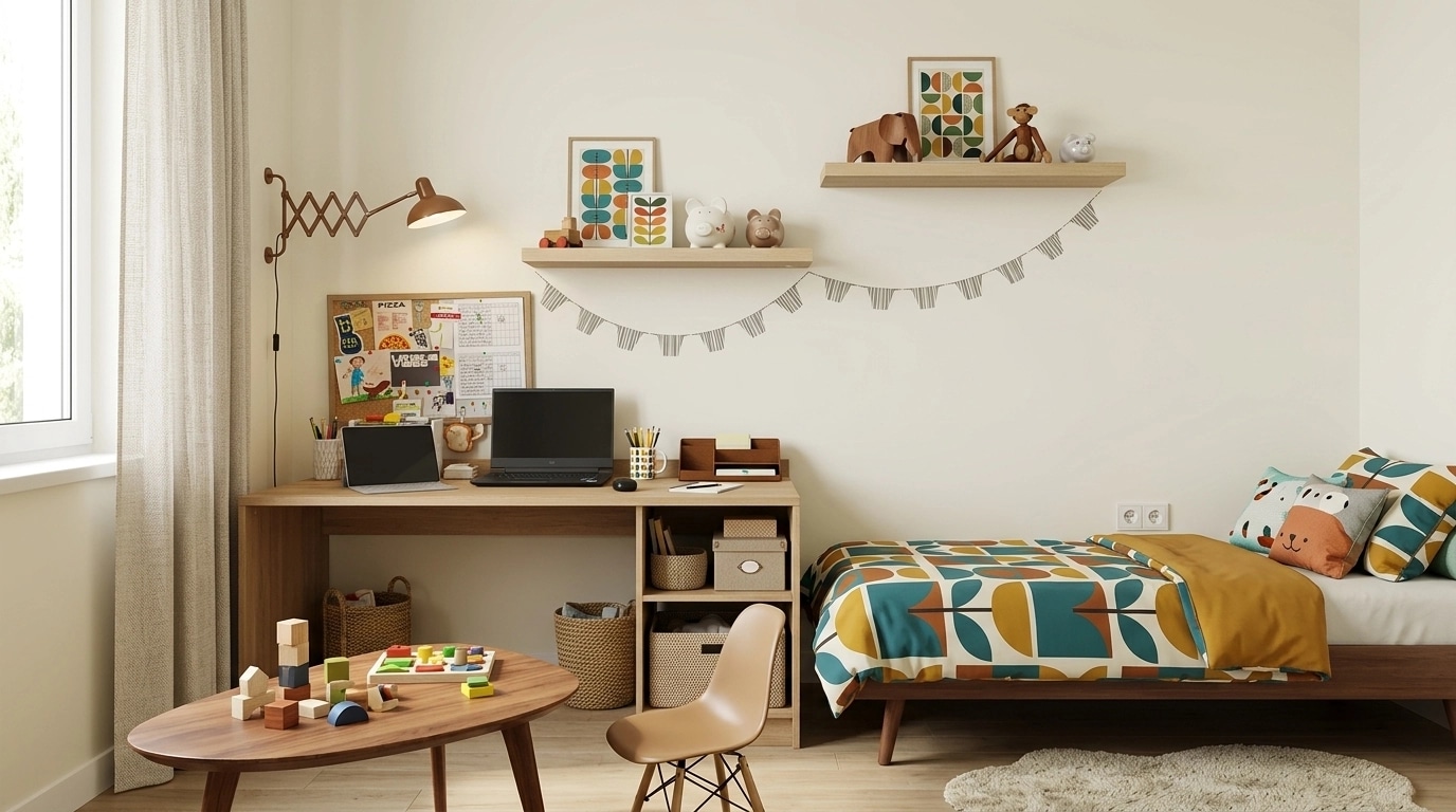 Mid-Century Modern Kids Room design — interior photo by GenRoom AI