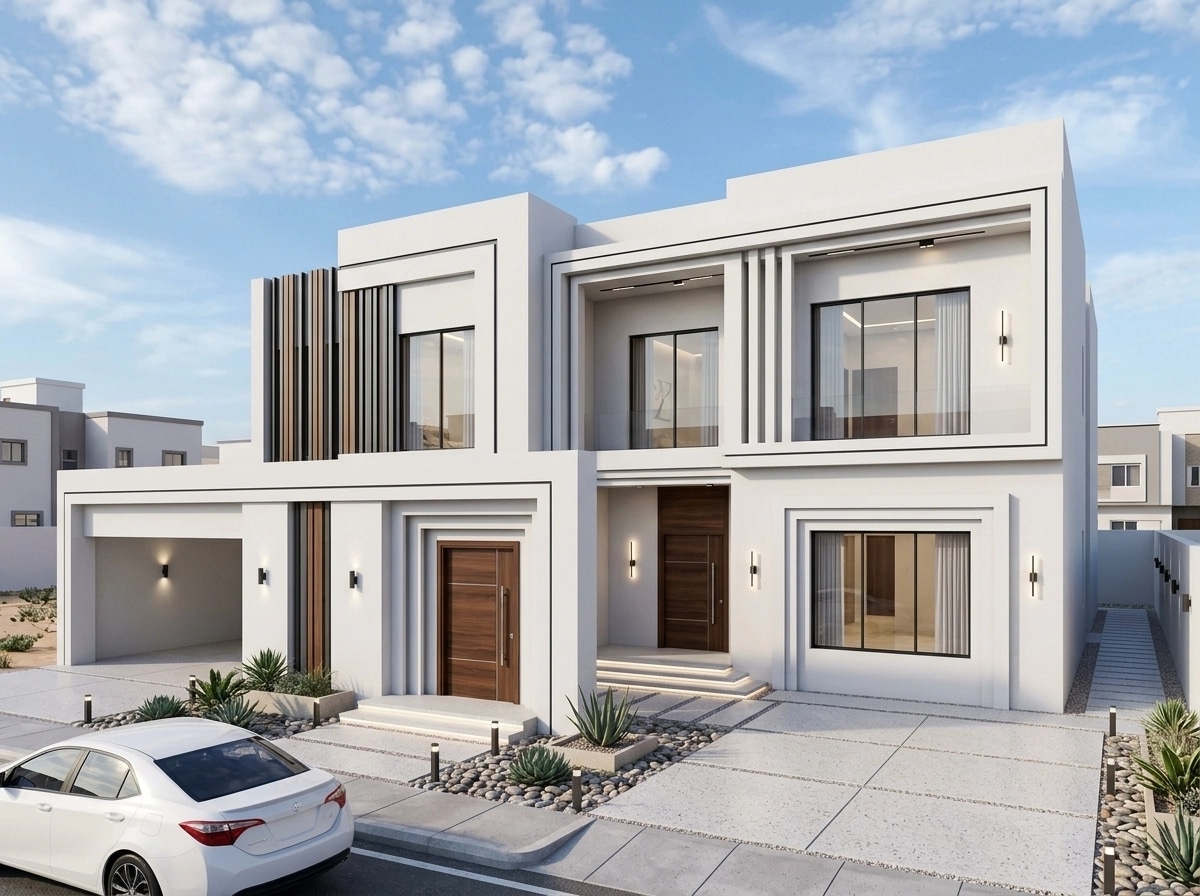 Fasad desain di Contemporary Facade gaya — Fasad oleh GenRoom AI