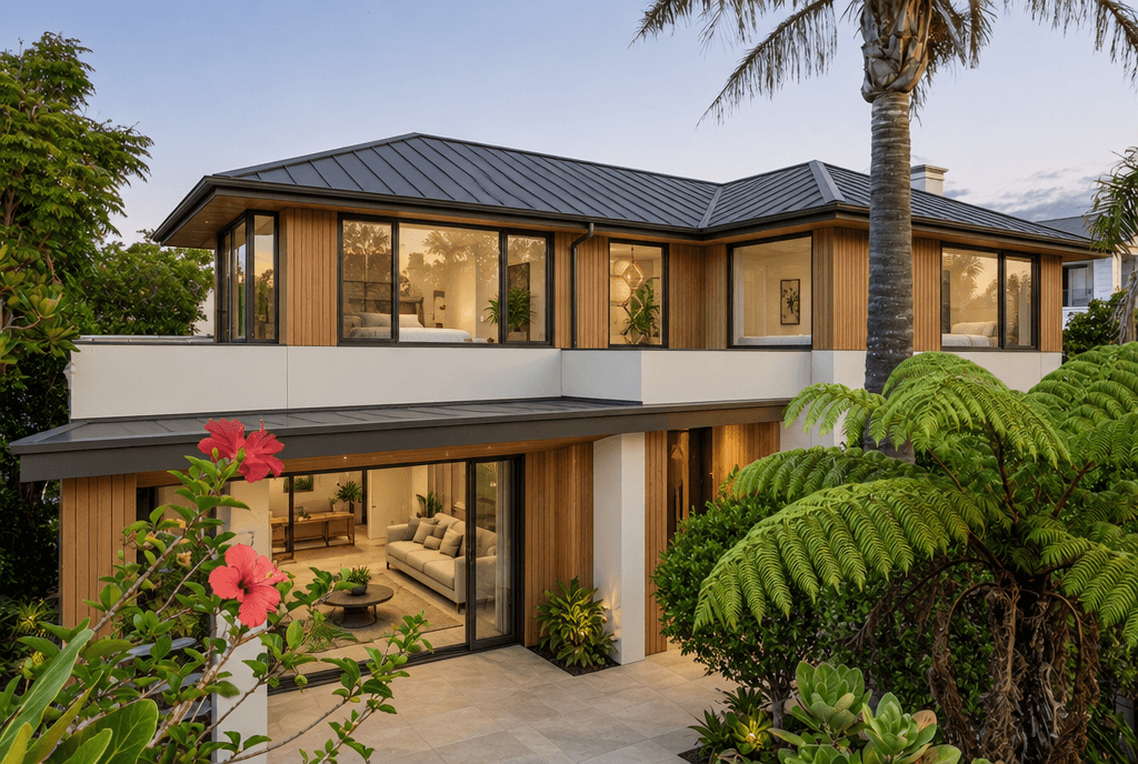 Fasad desain di Contemporary Facade gaya — Fasad oleh GenRoom AI