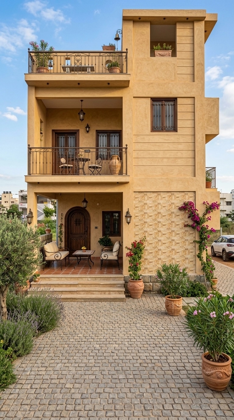 Facade design in Mediterranean Facade style — photo by GenRoom AI