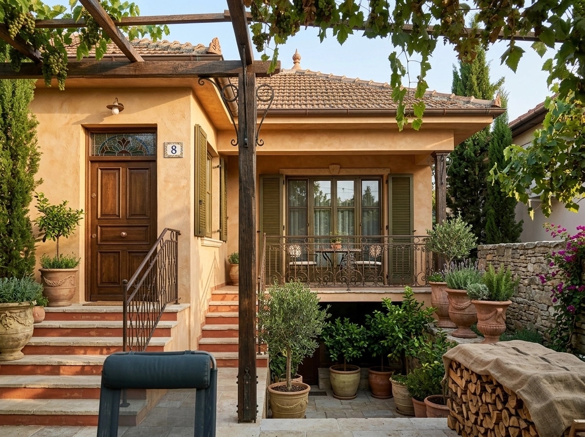 Facade design in Mediterranean Facade style — photo by GenRoom AI