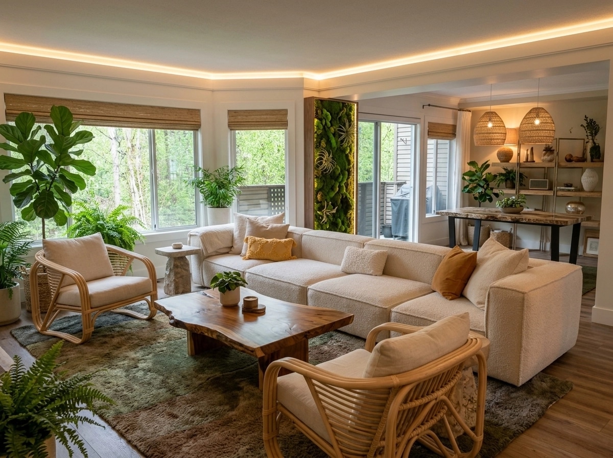 Biophilic Living Room design — interior photo by GenRoom AI