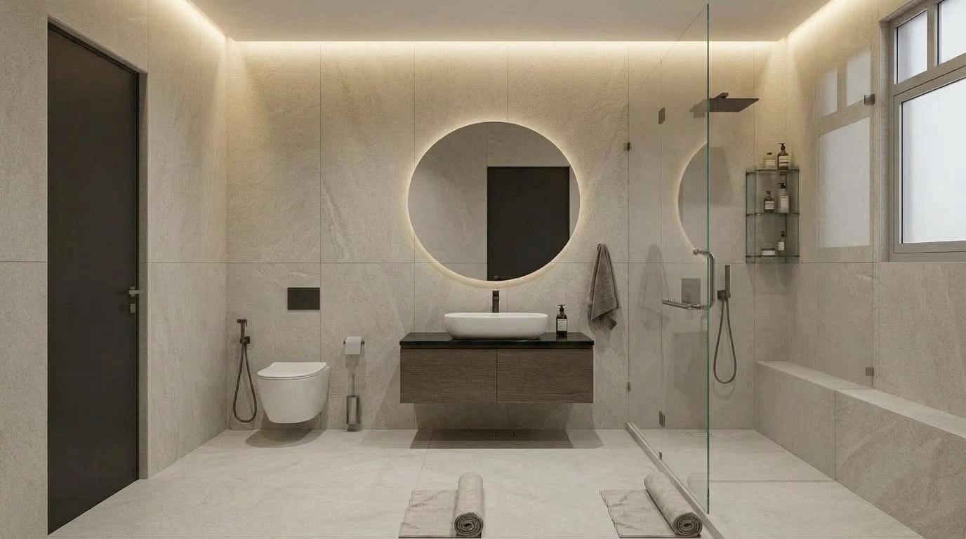 Bathroom interior in Minimalism style — photo by GenRoom AI