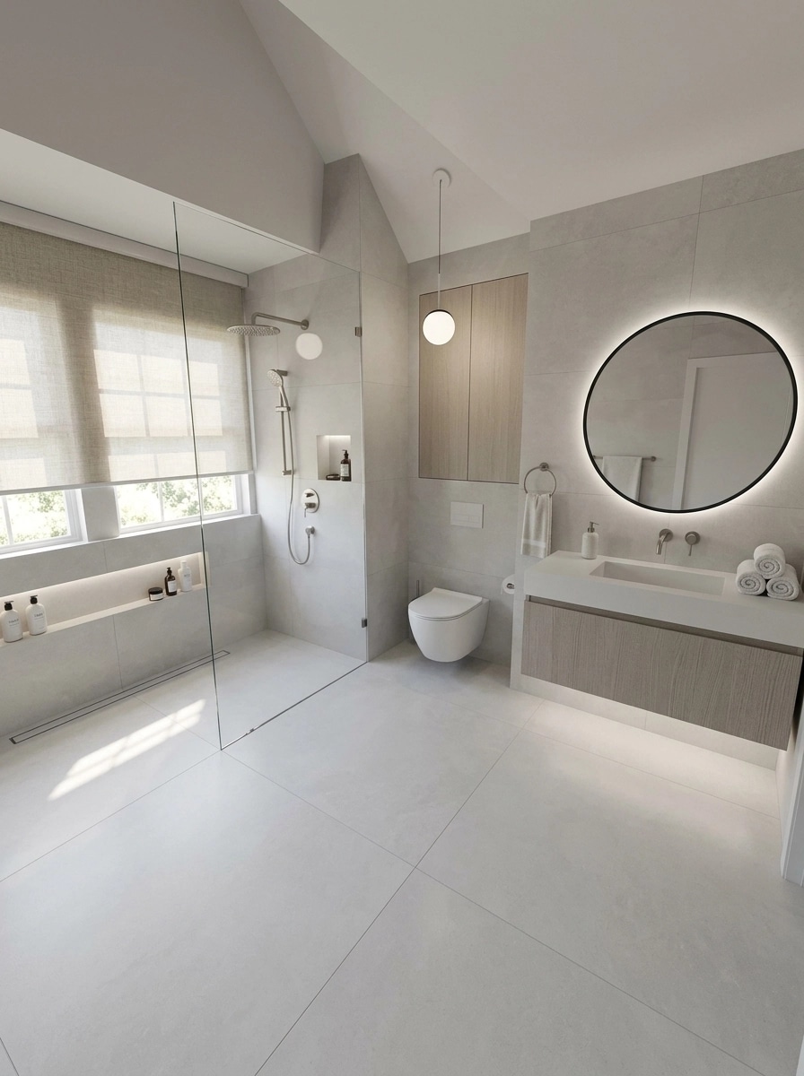 Bathroom interior in Minimalism style — photo by GenRoom AI