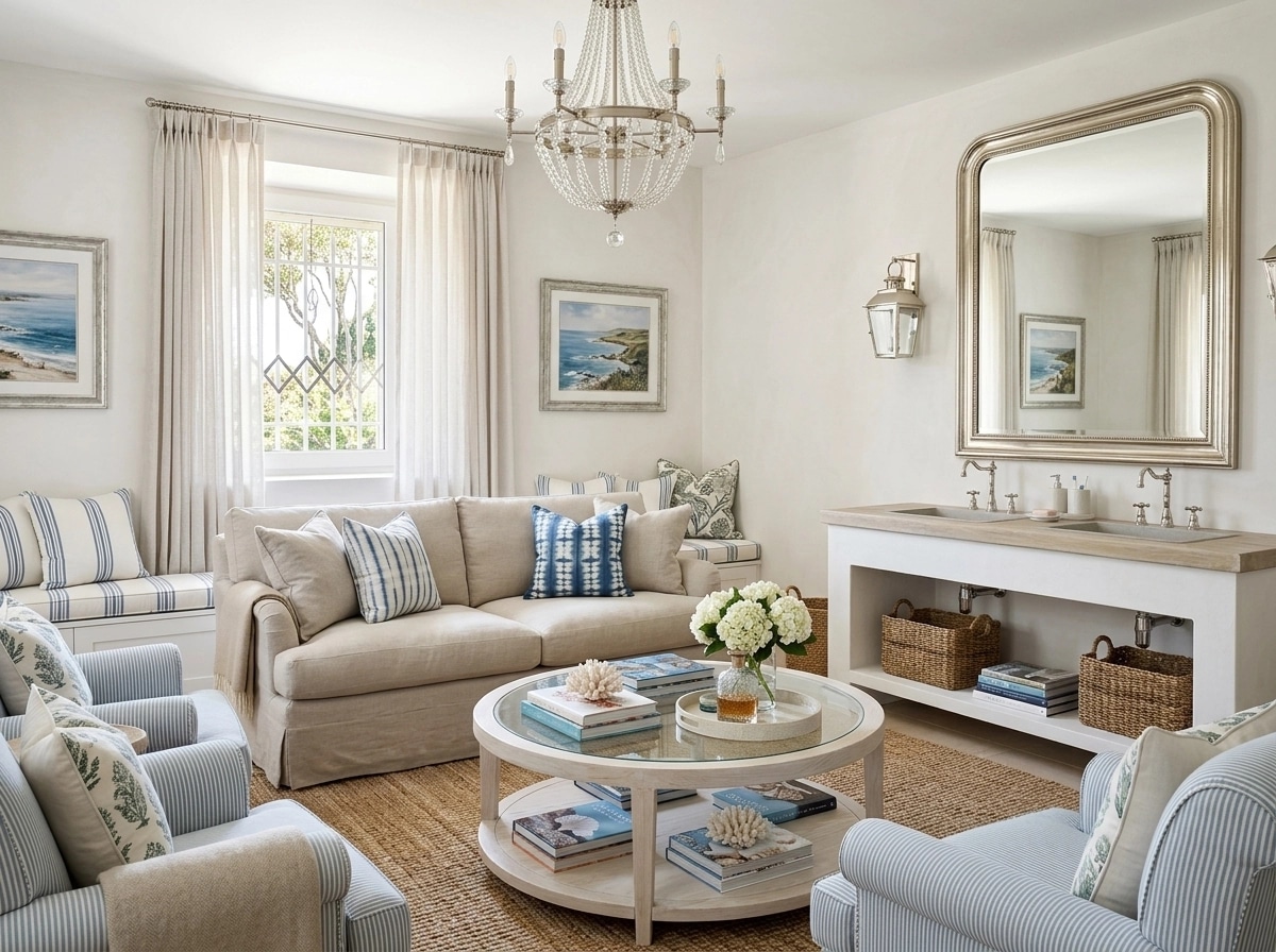 Interior design in Coastal / Hamptons style — Living Room by GenRoom AI