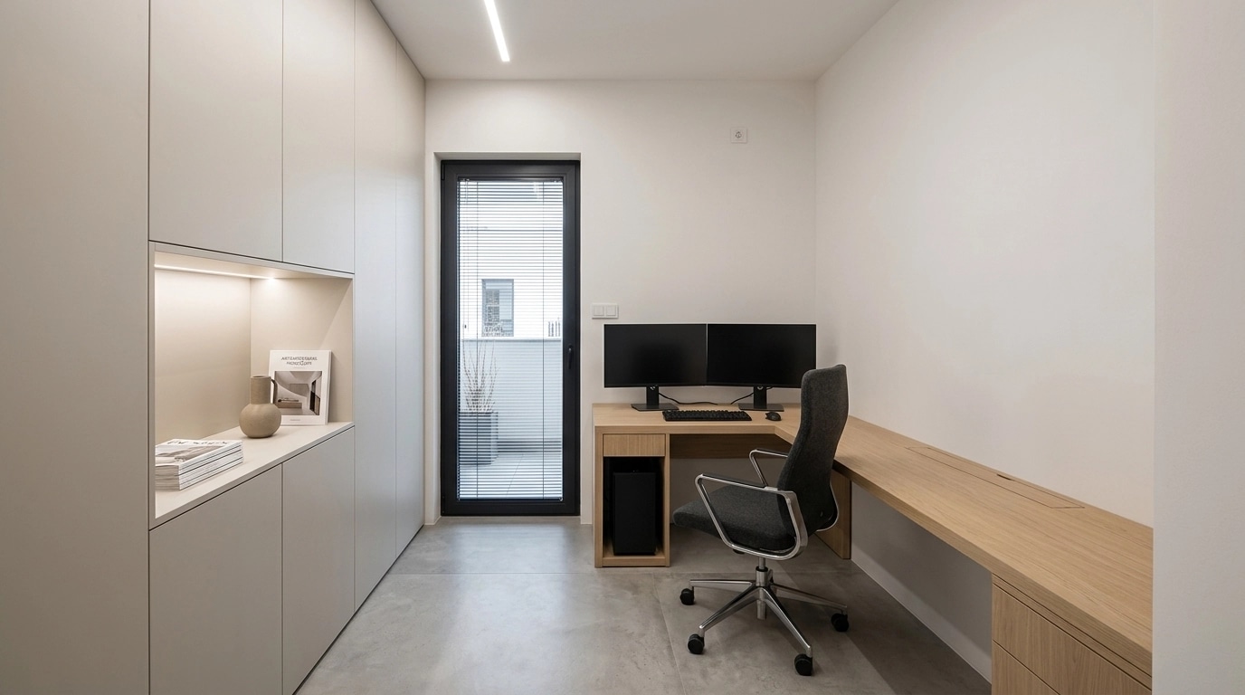 Office interior in Minimalism style — photo by GenRoom AI