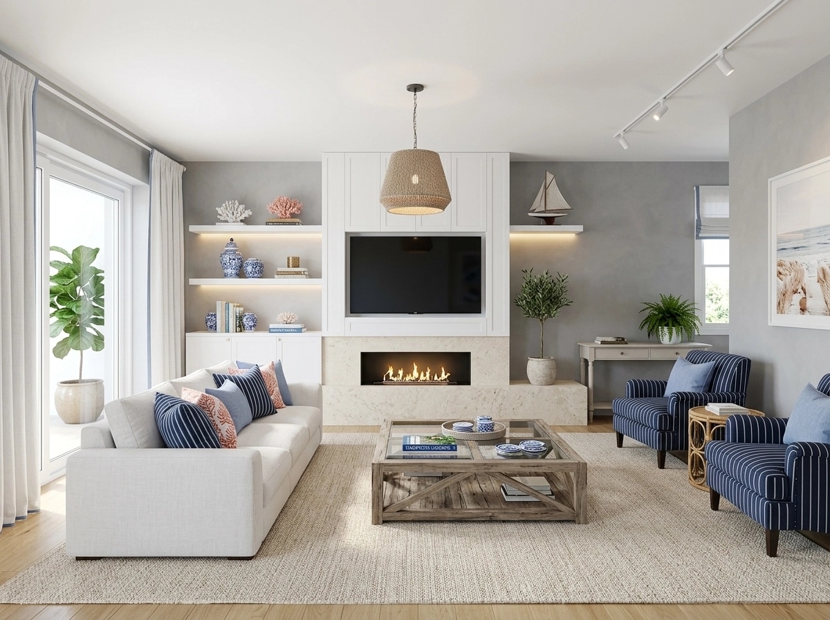 Interior design in Coastal / Hamptons style — Living Room by GenRoom AI