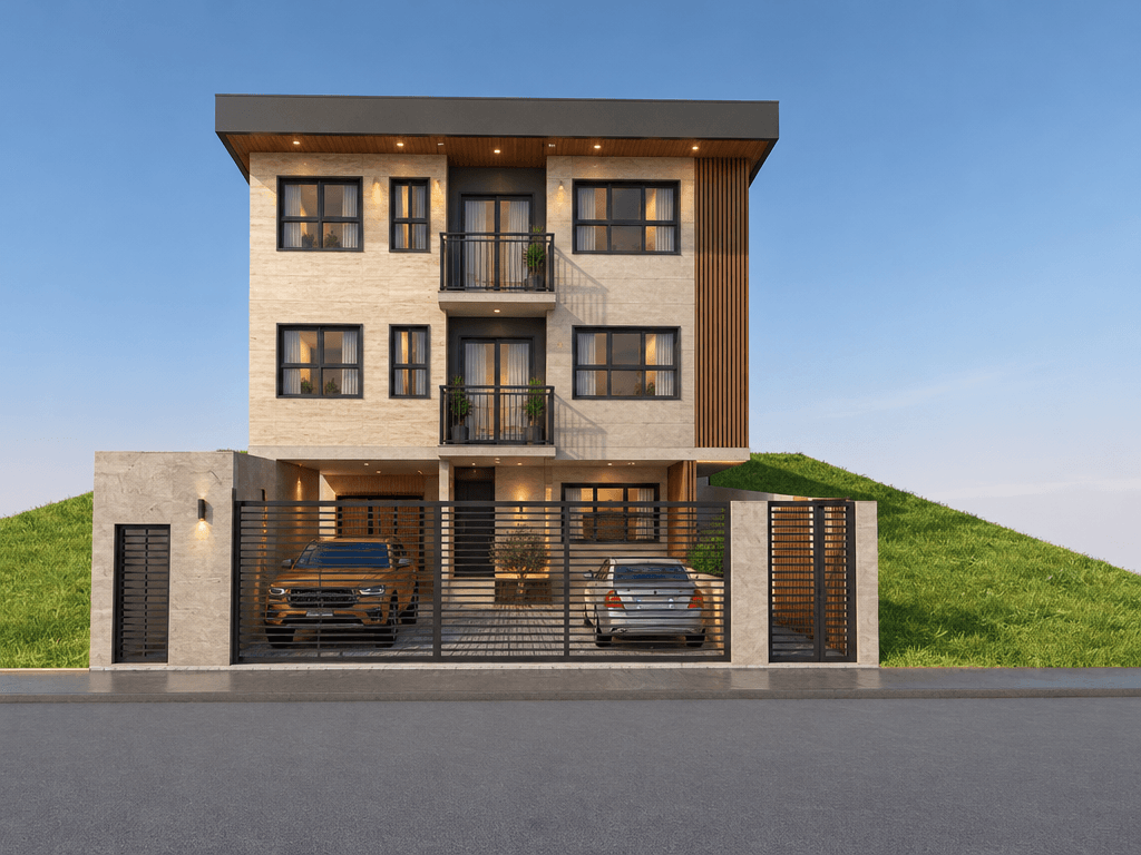 Design della facciata in stile Contemporary Facade — Facciata di GenRoom AI