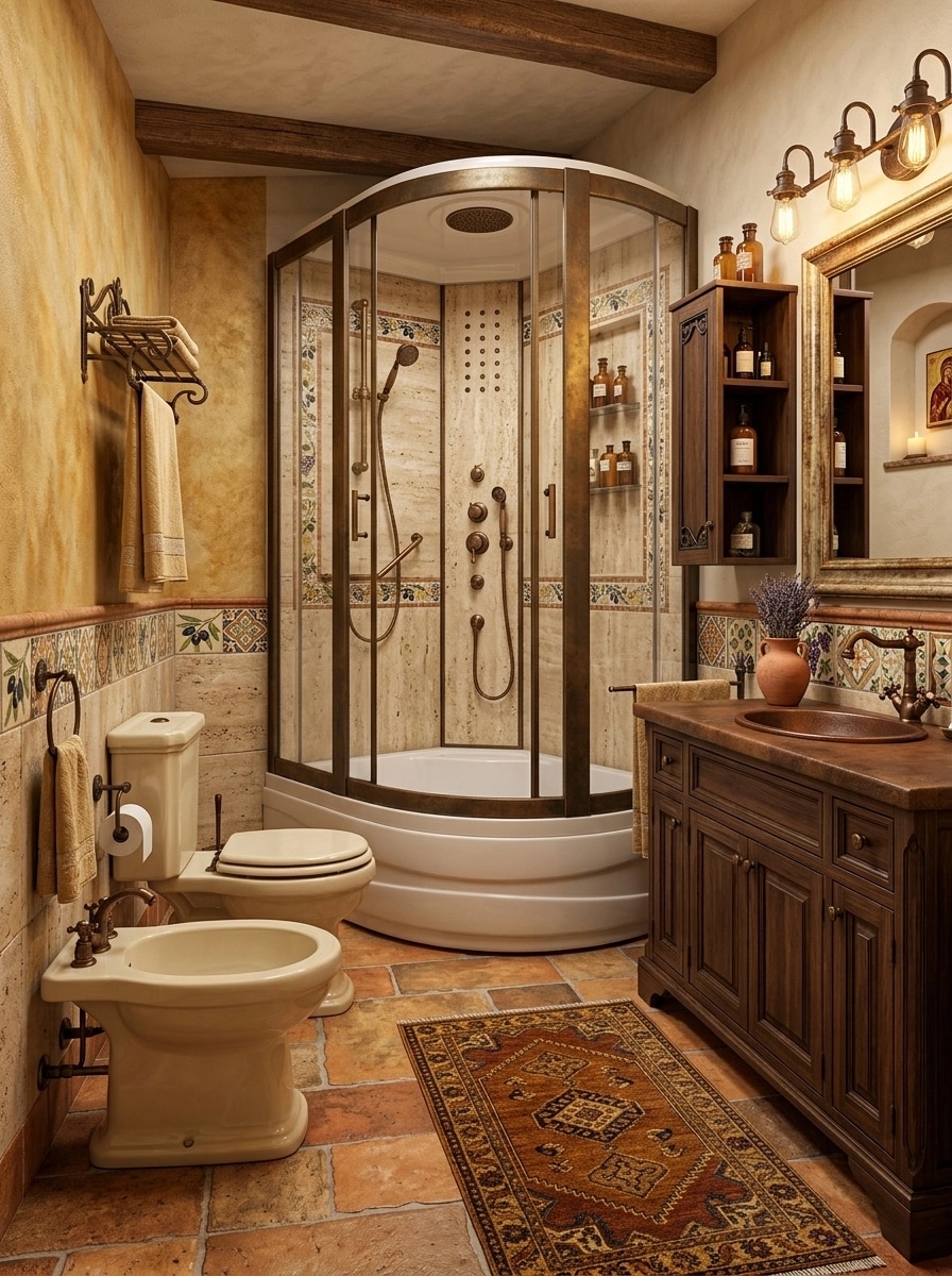 Bathroom interior in Tuscan style — photo by GenRoom AI