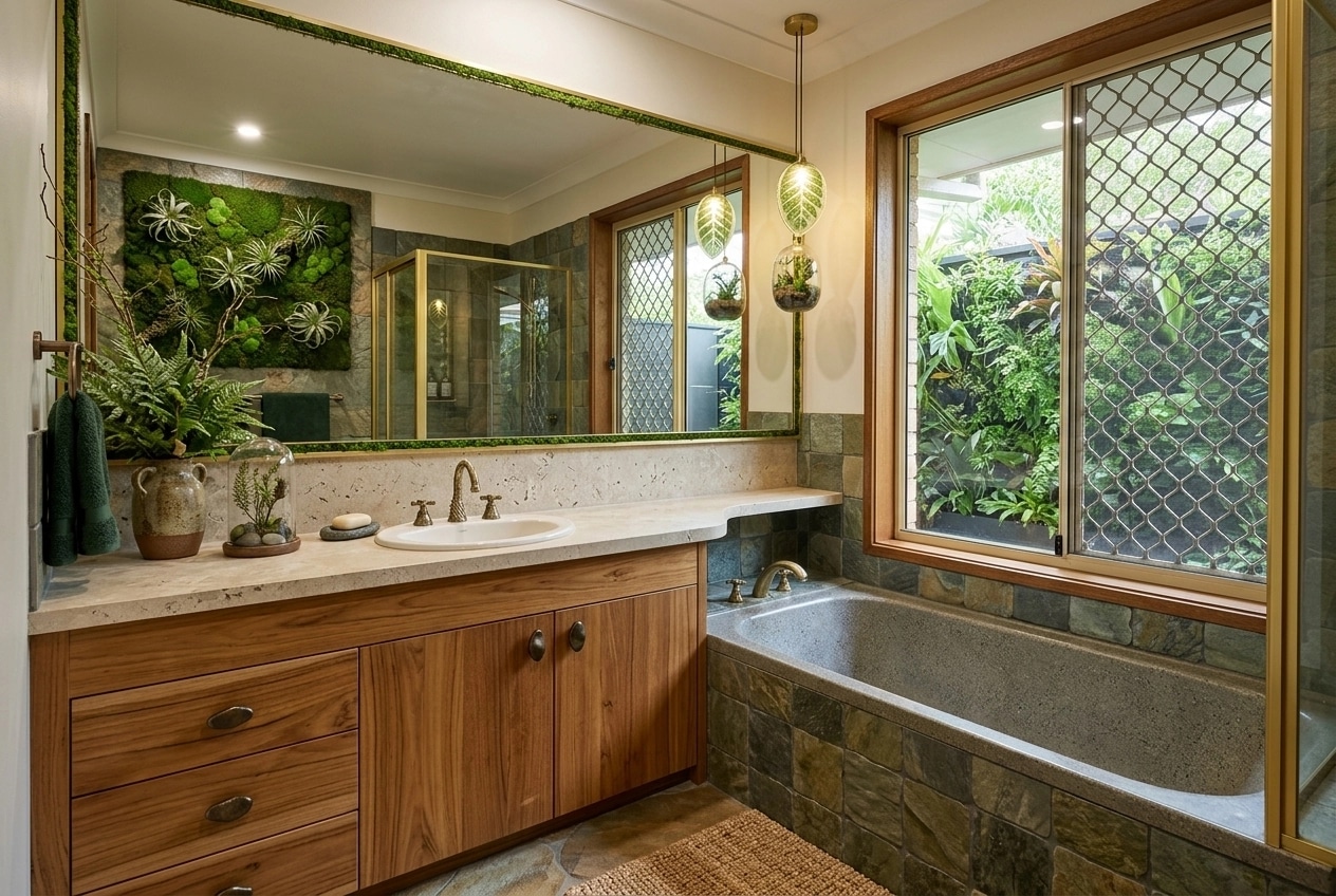 Bathroom interior in Biophilic style — photo by GenRoom AI