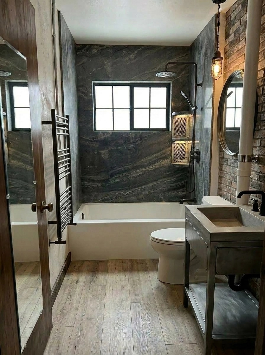 Bathroom interior in Loft / Industrial style — photo by GenRoom AI