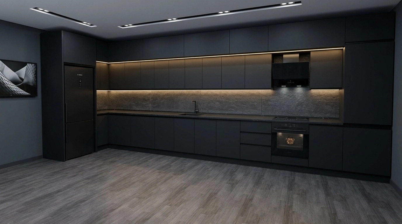 Kitchen interior in Blacktec style — photo by GenRoom AI