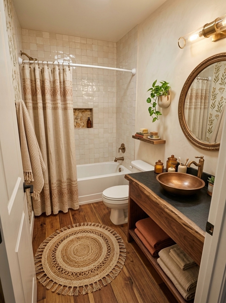 Bathroom interior in Bohemian style — photo by GenRoom AI