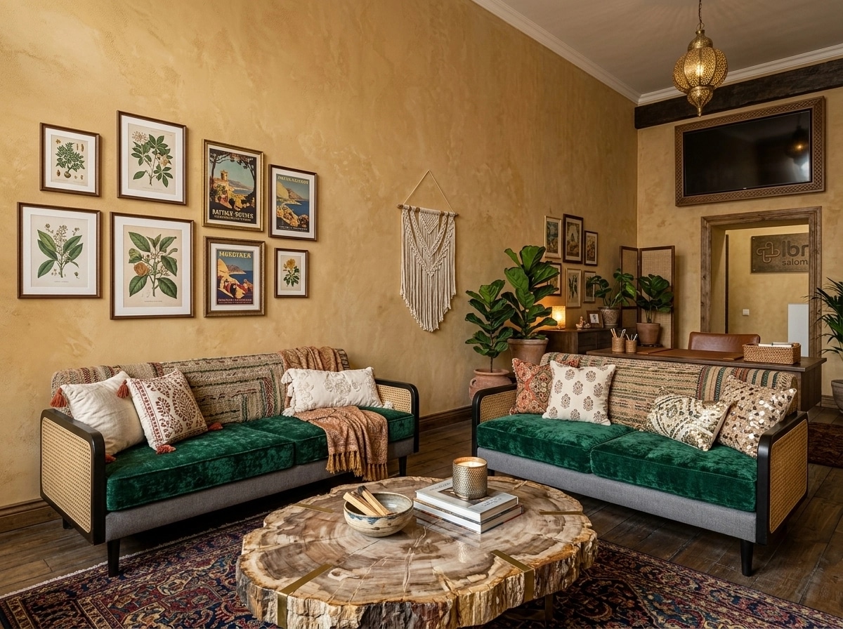 Living Room interior in Bohemian style — photo by GenRoom AI