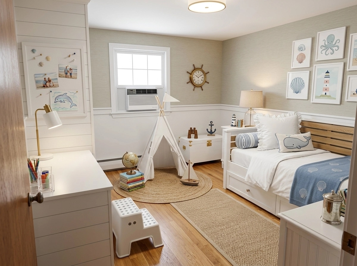 Interior design in Coastal / Hamptons style — Kids Room by GenRoom AI