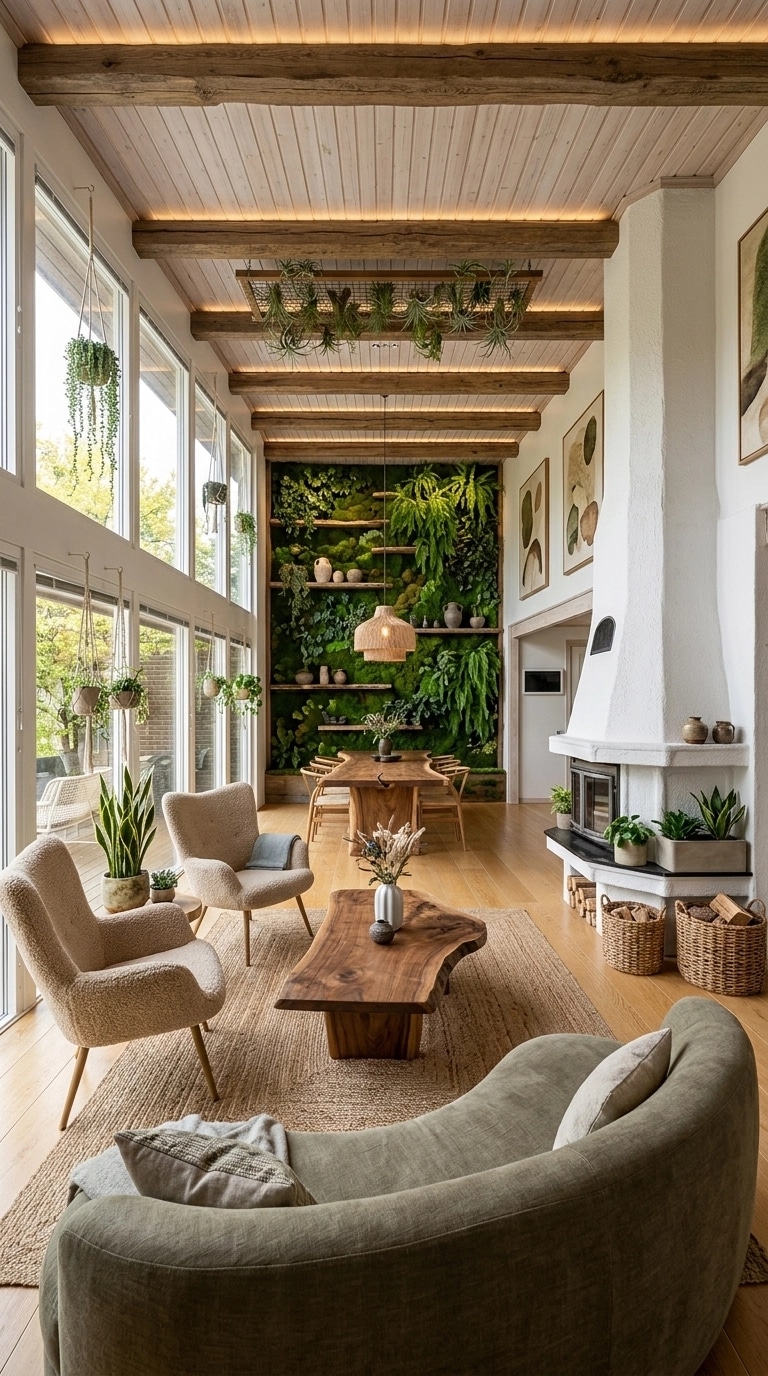 İç mekân tasarımı Biophilic stili — Oturma Odası GenRoom AI