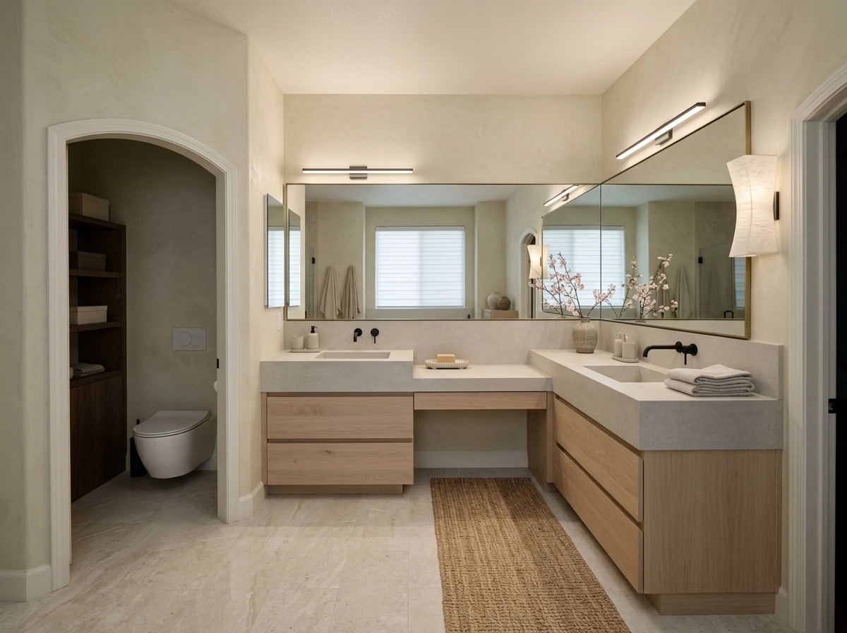Bathroom interior in Japandi style — photo by GenRoom AI