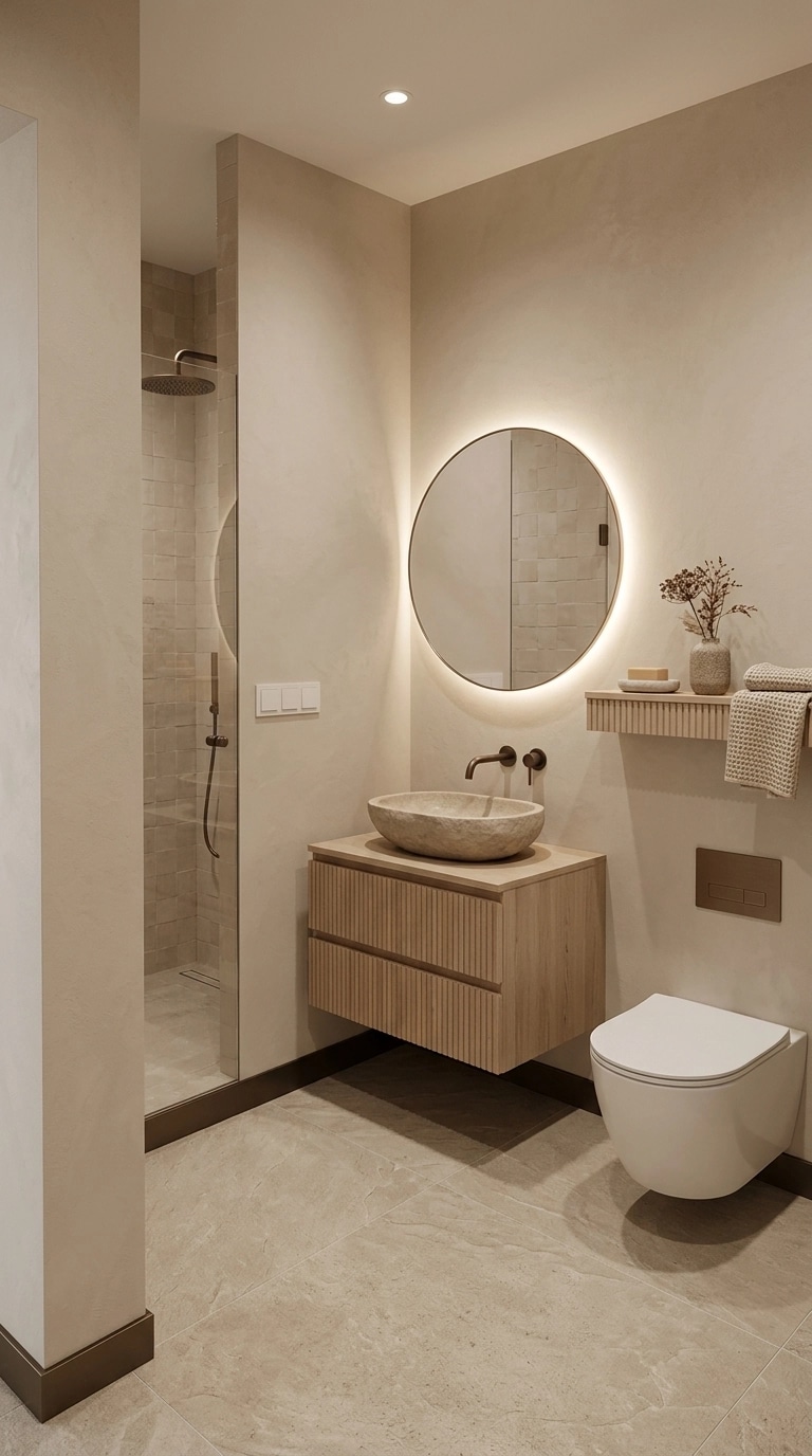 Bathroom interior in Japandi style — photo by GenRoom AI
