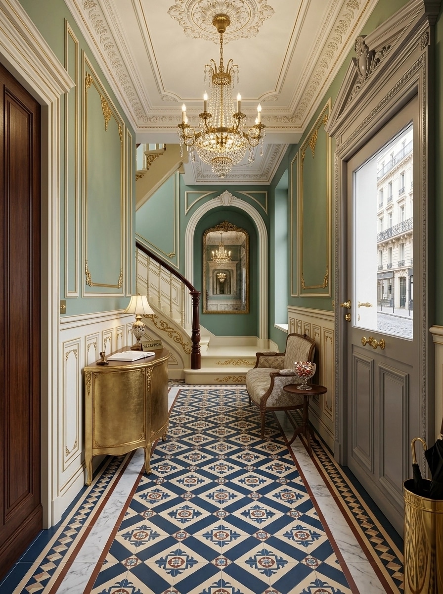 İç mekân tasarımı French Parisian stili — lobby GenRoom AI