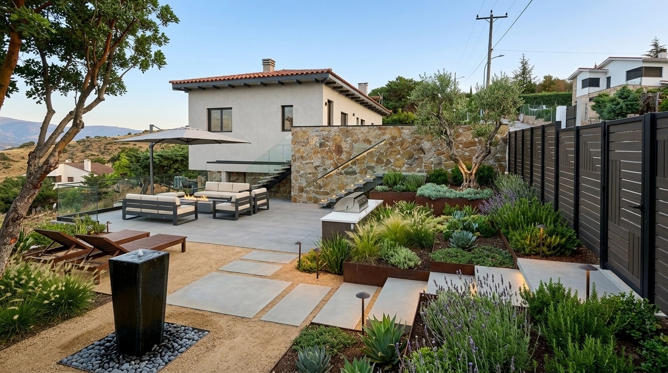 Design paisagístico em estilo Contemporary Yard — Jardim por GenRoom AI