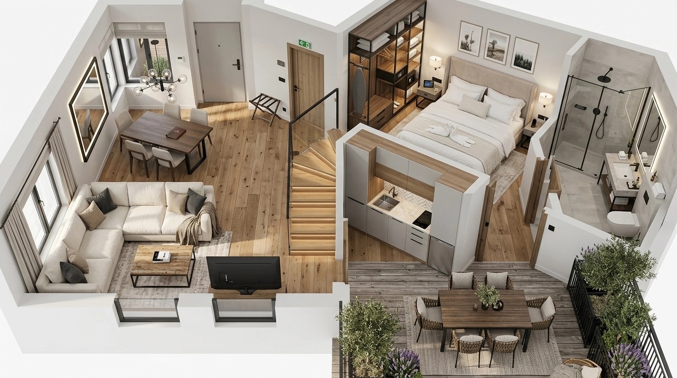 Interior design in Modern Farmhouse style — hotel_room by GenRoom AI